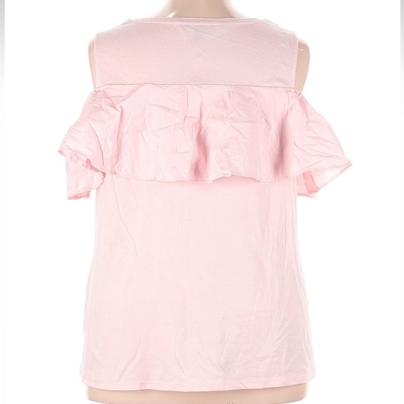 Lane Bryant Blush Pink Ruffle Blouse Knit Cold Shoulder Plus Size 22 24 NWOT - Picture 2 of 5